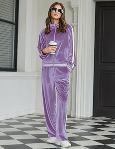 Conjunto de chándal de terciopelo morado para mujer, de otoño, con cremallera, transpirable, de dos piezas, de velour, de gran venta - Product Image 2