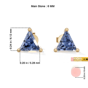 Yellow Plated Sterling Silver Trillion Cut Prong <b>Blue</b> <b>Sapphire</b> Stud <b>Earrings</b> Classic Women's Jewelry 1.5g Heerani Jewels - Product Image 6