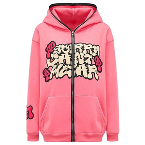 <b>Pink</b> Hooded Zip-Up <b>Sweatshirt</b> Unisex Streetwear Fleece 3D for Full Zip Design Regular Fit Autumn Wear 100% Cotton - Product Image 1