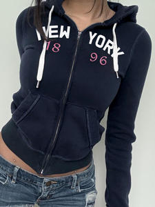 American Street Retro Digital Printing Zipper Waist Regular Sweat Shirt Wear Sexy Hooded Casual Sports <b>Tops</b> Women's <b>Winter</b> - Product Image 6
