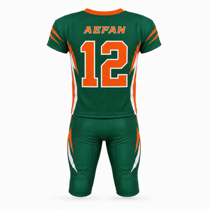 ชุดเสื้อฟุตบอลอเมริกันชาย AEFAN สีเขียว ส้ม ขาว แขนสั้น ระบายเหงื่อได้ดี กระชับรูปทรง ผลิตจากโพลีเอสเตอร์ 100% ป้องกันแบคทีเรีย - Product Image 2