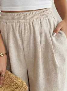 Beige High <b>Waist</b> <b>Elastic</b> Waistband Front Logo Breathable Pleated <b>Shorts</b> Solid Casual Loose Fit Summer <b>Shorts</b> for <b>Men</b> - Product Image 6