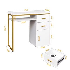 FCH 97*35*78cm White Particleboard Computer Desk with 2 Drawers and 1 Door Iron Pipe Multiple Scene Use - Product Image 2