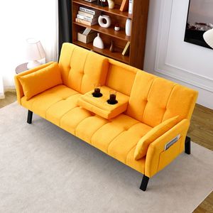 Divano Letto Multifunzionale in Cotone e Lino da 70 Pollici con Design Pieghevole, Portabicchieri e Vano Laterale per Trasformare Istantaneamente il Soggiorno - Product Image 1