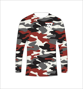 Camiseta de manga larga para hombre, sublimada, con estampado de camuflaje rojo, para caza, pesca, deportes atléticos y entrenamiento. - Product Image 2