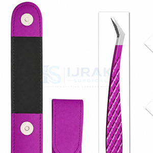 Pinzas de Precisión para Pestañas de Acero Inoxidable con Punta Dentada, Mango Morado y Estuche para Aislamiento y Separación de Pestañas - Product Image 3