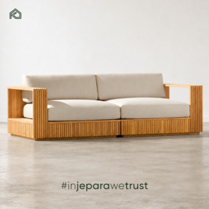 Conjunto de Sofá de Madera de Teca Sólida Ecológica y Moderna para Exteriores, Tela Resistente al Agua, Sofá de 3 Plazas, Muebles de Jardín para Patio, para Hotel - Product Image 1