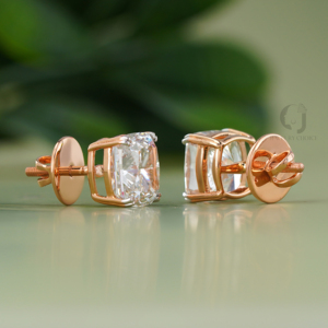 8.12 Carat Cushion Cut Lab Grown Diamond <b>Earrings</b> 14KT Rose Gold Two Tone Statement Studs Screw <b>Back</b> Fine Jewelry Gold Color - Product Image 3
