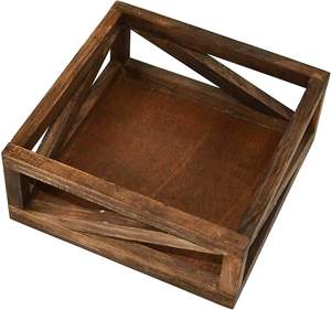 Porta Servilletas Rústico Marrón de Madera Maciza para Mesa de Cocina y Encimeras, Decoración Estilo Granja para Casa, Oficina, Cafetería, Bar - Product Image 2