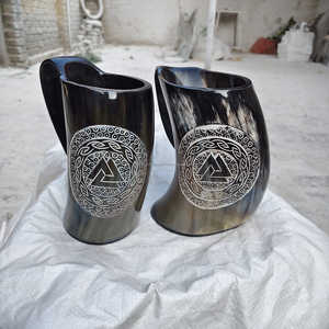 Natural Ox Horn Mug Viking Drinking Horn Polished <b>Beer</b> Tankard Mug Pub Barware Wholesale Hand Carved Viking Style Drinking MUG - Product Image 2