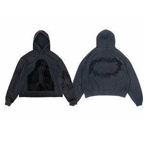 Sweat à capuche en coton style hip-hop d'hiver avec finition délavée à l'acide, logo brodé et impression par transfert thermique - Product Image 6