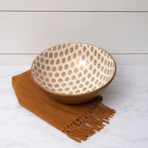 Bol à salade artisanal en bois de manguier et émail avec cuillère et fourchette, ensemble de service décoratif en bois pour salades et fruits - Product Image 6