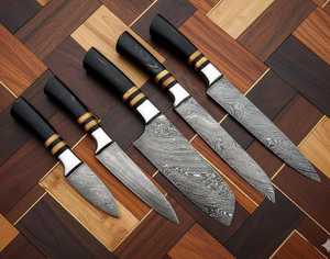 Damascus Steel <b>Sharp</b> 5-Piece <b>Knife</b> <b>Set</b> Wooden Handle 67-Layer Polished Blades Straight Edge Ambidextrous Kitchen <b>Knives</b> OEM - Product Image 2