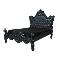 Meubles de chambre à coucher rococo peints en noir, capitonnés en cuir, avec tête de lit capitonnée, pour maison et hôtel de style français