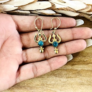 Pendientes Colgantes Boho Tridente de Turquesa Tribales de Latón para Mujer, Chapados en Oro de 18k, Venta al por Mayor/OEM/ODM - ¡Nueva Llegada! - Product Image 2