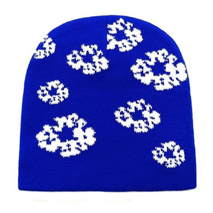 Bonnet unisexe à motif floral, 100% acrylique, tricoté, bonnet d'hiver, style décontracté, couleur blanc et rouge, taille adulte 56-58CM - Product Image 5