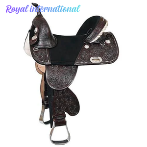 Premium Dark Brown Western Horse Saddle Genuine Leather Hand Tooled Trail Riding Cowboy Ranch <b>Equestrian</b> Tack Comfort - Product Image 1
