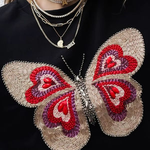 Proveedor Mayorista de Sudaderas Negras de Algodón con Bordado de Mariposas y Cuentas, Cuello Redondo, para Mujer, Estilo Casual, Otoño-Invierno - Product Image 1