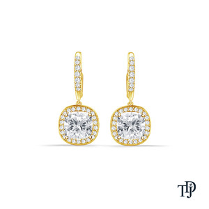 10K Gold Vintage Charm Diamond (Natural) Earrings with Brilliant Sparkle <b>Cushion</b> Cut Center Stone - Product Image 1