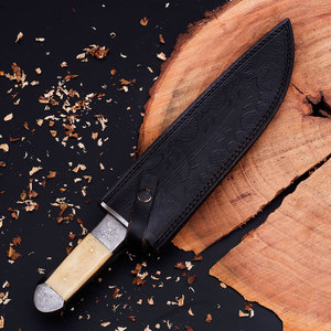 Custom-Made 15" Ambidextrous Multi-Purpose Hunting Bowie <b>Knife</b> Handcrafted Damascus Steel Blade Raindrop Pattern Camel <b>Knife</b> - Product Image 6