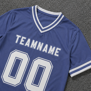 Maillot de baseball bleu respirant personnalisé, col en V, manches courtes, 100% polyester mesh - Product Image 3