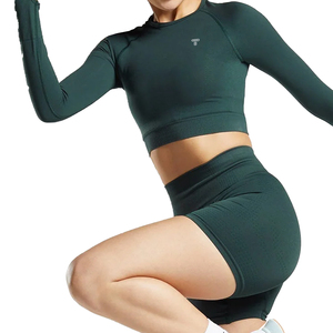 Débardeur côtelé blanc élégant pour femmes coupe ajustée manches longues hauts courts vêtements de jogging respirants personnalisables pour OEM de salle de sport - Product Image 6