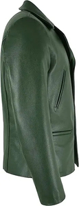 Men's Green Genuine Leather Jacket Turn-down Collar Single Breasted Casual Autumn Wear Regular Fit - Product Image 4