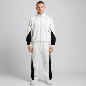 Survêtement noir pour homme, manches longues, col montant, fermeture éclair, coupe sportive, coupe régulière, vêtement d'automne, blocs de couleur, poches latérales, polyester - Product Image 3