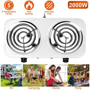 Piastra Elettrica Portatile a Doppio Fornello in Acciaio Inox da 2000W, 5 Livelli di Temperatura, Controllo a Manopola, con Spina UK per Uso Domestico - Product Image 3