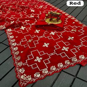 Sari en soie HO Pure Premium avec bordure richement ornée de Gota, sans plis et séchage rapide, idéal pour les occasions festives - Product Image 1