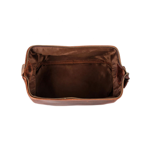 <b>Vintage</b> Leather Toiletry Bag Rectangle Shape Brass Zipper Durable Travel Storage Bag for Men Shaving <b>Accessories</b> - Product Image 3