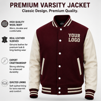 Veste universitaire personnalisée HANRIM pour hommes, style preppy, logo brodé sur le devant, veste de sport en PU, automne, 300g, 100% polyester