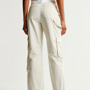 Women Cargo Pants Solid Color Canvas Mid Waist Elastic <b>Ankle</b>-Length Casual Pants With Pockets Breathable Woven Fit Regular - Product Image 2