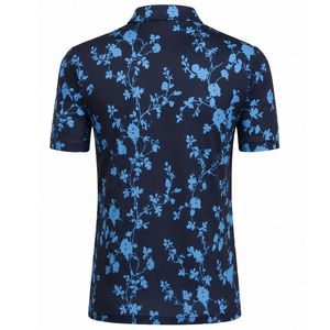 Polo pour homme à sublimation florale bleue, manches courtes, léger, haut de sport confortable, idéal pour le golf et l'entraînement en extérieur - Product Image 2