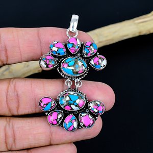 Pendentif fleur en argent sterling 925 plaqué, avec pierre précieuse en coton naturel, collier floral, bijoux pour femmes - Product Image 1