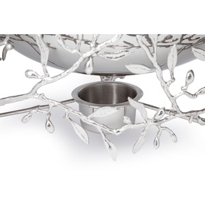 Charmant réchaud à buffet en argent, orné d'un motif d'oiseau et de branche inspiré de la nature sur la poignée du couvercle et le support, utilisé pour les mariages. - Product Image 3