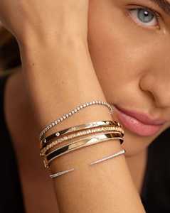 Pulseras de media eternidad con diamantes cultivados en laboratorio, engaste pavé, 6 mm, forma ovalada, con bisagras, personalizables, oro macizo de 10K, 14K, 18K, venta al por mayor - Product Image 6