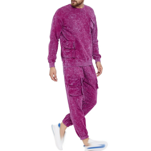 Ensemble de survêtement pour homme 100% coton, effet délavé, qualité supérieure, design personnalisé, col à capuche, saison hivernale, coupe ajustée - Product Image 1