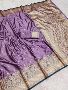 Sari Tradicional Indio de Satén con Bordado Zari para Bodas y Eventos Festivos, Atuendo Elegante para Mujer - Product Image 1