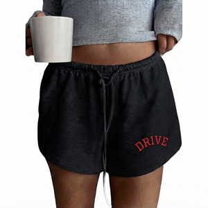 Pink <b>Athletic</b> Embroidered Drawstring Shorts Casual Knitted Cotton Women's Shorts Mid Waist Regular Fit - Product Image 2