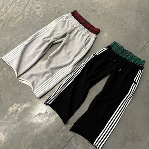 Pantalones Deportivos de Punto Recto con Rayas Curvas y Ligeras para Hombre, con Rayas Laterales, Tejido Transpirable de Lona, Cierre con Cordón, Estilo Urbano - Product Image 1
