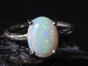 Solid Australian <b>Opal</b> <b>Ring</b>-Multi Fire 925 Sterling Silver-October Birthstone-Classic Style Prong Setting-Third Party - Product Image 1
