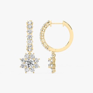 Pendientes de Aro de Oro Amarillo de 14K con Gotas de Estrella, Diamantes Cultivados en Laboratorio, Corte Redondo, 16 Piedras, Certificados por IGI - Product Image 4