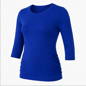 เสื้อยืดคอกลมแขนสามส่วนทรงเข้ารูปสีน้ำเงินรอยัลสำหรับผู้หญิง WTS-0080 - Product Image 4