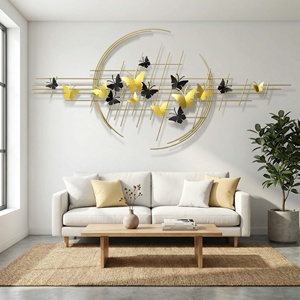 Décoration murale en métal en forme de papillon doré, art mural moderne de luxe pour hall d'hôtel, bureau, espaces commerciaux, décoration murale - Product Image 1