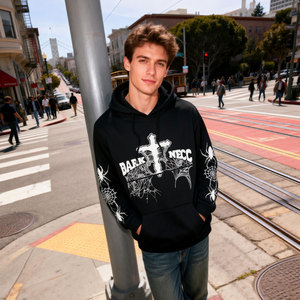 Sweat à capuche unisexe personnalisé de haute qualité, imprimé toile d'araignée noire, en molleton, coupe ample, avec poche, écologique, séchage rapide, 350g, streetwear - Product Image 6