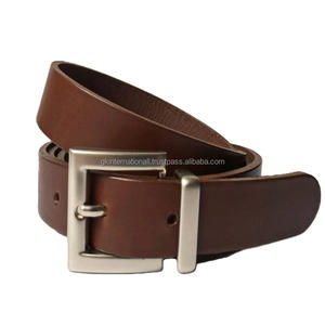 Cinturón Casual de Cuero Genuino Negro y Marrón de Primera Calidad para Hombre con Hebilla y Presilla de Latón Plateado - Product Image 3