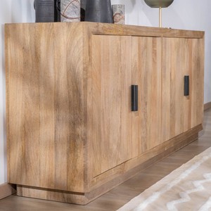 Vandana Amber Spirit Four-door <b>sideboard</b> in solid mango wood with metal handles Vikka - Product Image 5