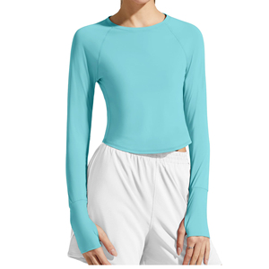 Camiseta Deportiva de Manga Larga con Aberturas para Mujer, Top Corto de Compresión Ajustado, Ropa de Gimnasio, Top Deportivo de Yoga para Mujer - Product Image 1