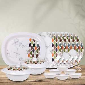 Modern melamine <b>Dinnerware</b> <b>Set</b> Geometric Pattern Round Plates Bowls Serving Spoon Dishwasher Safe - Product Image 5